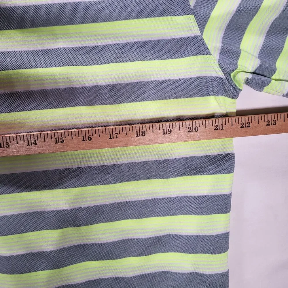 Nike Golf Tour‎ Performance Men's Large Gray Green Yellow Striped Dri-Fit Polo